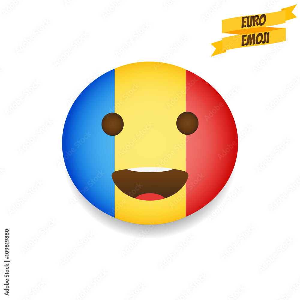 Euro emoji. Romania Flag Emoticon. Emoticon sport fan. Emoji isolated
