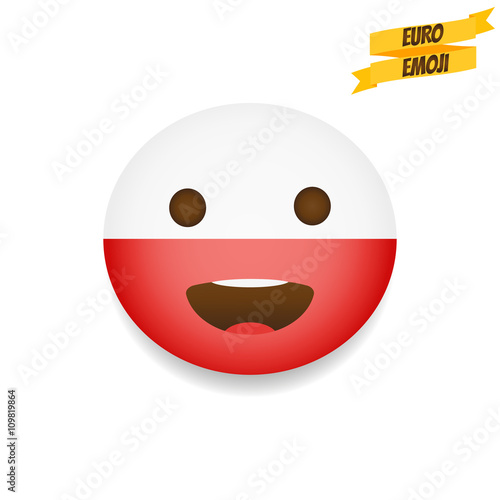 Euro emoji. Poland Flag Emoticon. Emoticon sport fan. Emoji isolated.