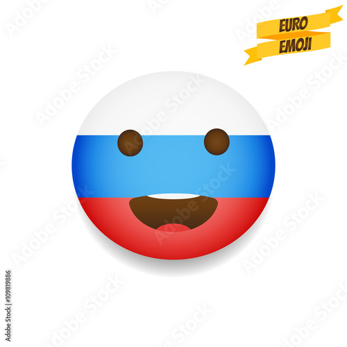 Emoji Fan Holds In Hands Flag Behind His Head. Russian Flag. Fan Cares For  His Country. Glory Spectator Bawl Emotion. Exult Emoticon. Buff Of Sports  Games Smile Vector Illustration. Royalty Free SVG