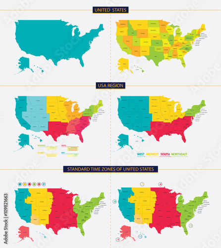 United states. Standard time zones of united states. USA region