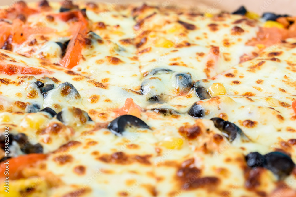 Italian Pizza With Mozzarella, Prosciutto, Tomatoes And Olives Italian Pizza With Mozzarella, Prosciutto, Tomatoes And Olives