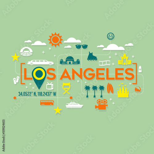 Los Angeles icons and typography design for cards, banners, tshirts, posters
