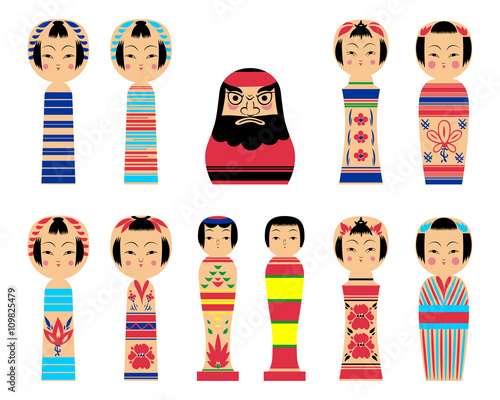Vector Set of Kokeshi Dolls