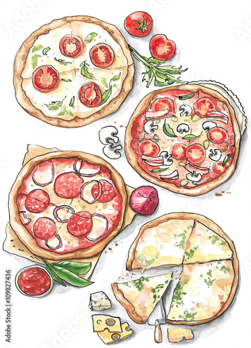 Collection of different pizza