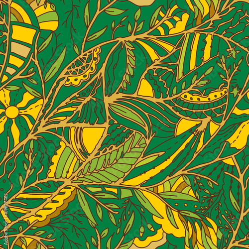Seamless hand-drawn pattern with leaves