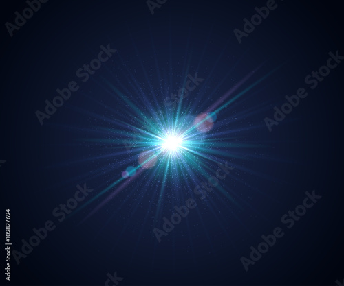 Beautiful blue light glare. Cosmic glows and lighting effects