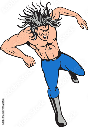 Man Big Hair Jumping Cartoon