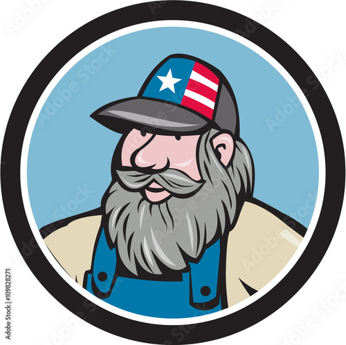 Hillbilly Man Beard Circle Cartoon