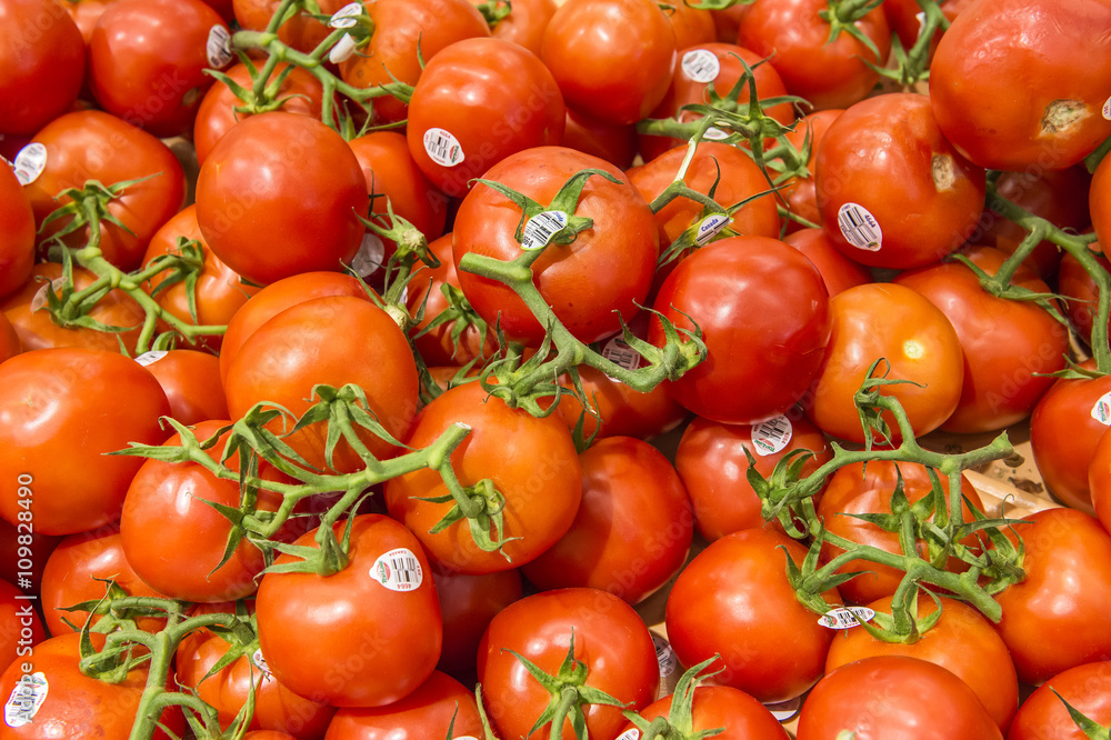 red tomato in market from market shelves real with flaws and bru red tomato in market from market shelves real with flaws and bru