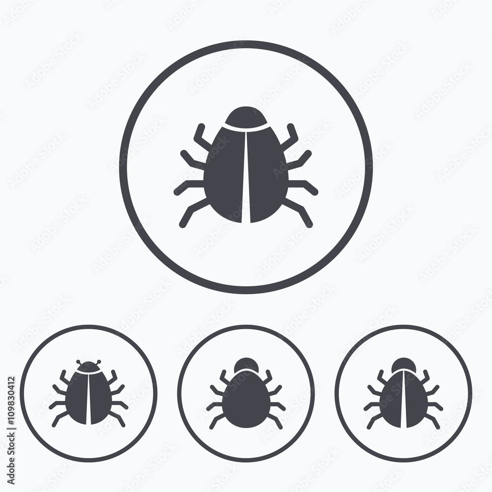 Bugs signs. Virus software error icons. Bugs signs. Virus software error icons.