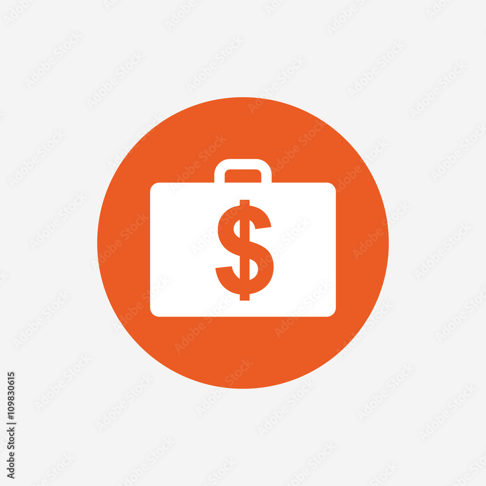 Case with Dollars USD sign. Briefcase button. Case with Dollars USD sign. Briefcase button.