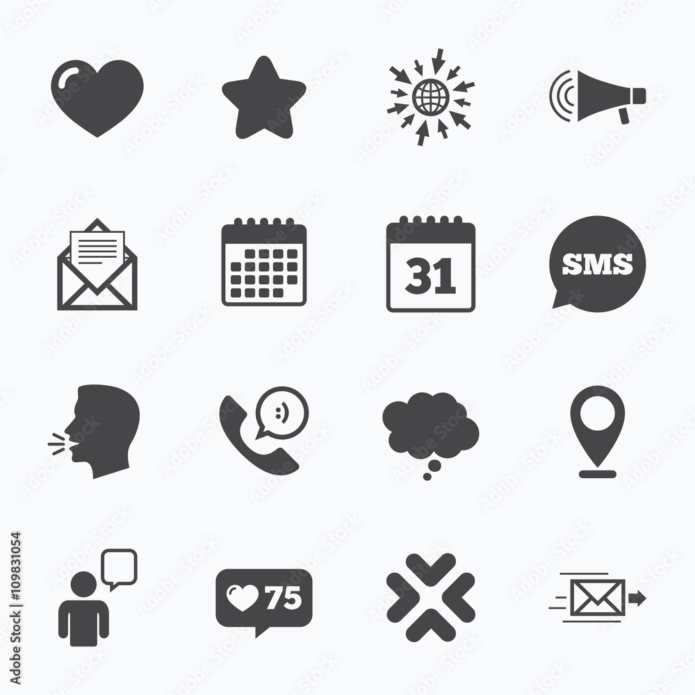 Mail, contact icons. Communication signs. Mail, contact icons. Communication signs.