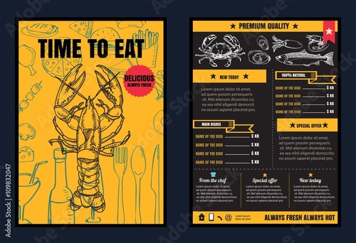 Brochure or poster Restaurant  food menu with Chalkboard Backgro