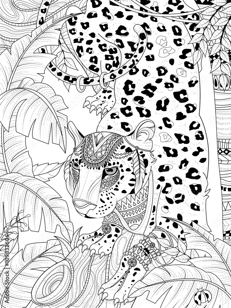Naklejka premium jungle leopard coloring page