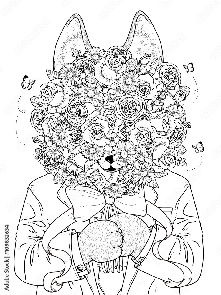Naklejka premium wolf adult coloring page