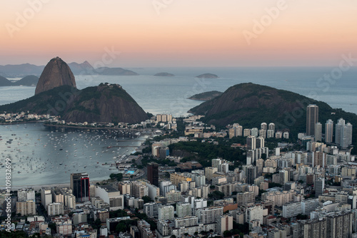 Sugarloaf Mountain and Rio de Janeiro City View in Evening Sun Light