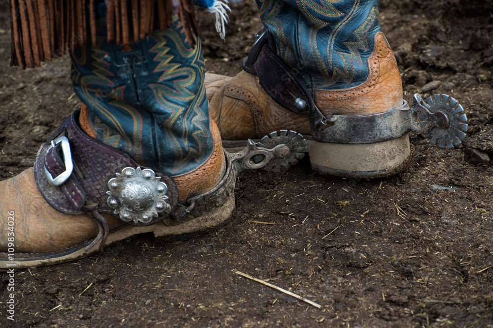 Western cowboy boots and silver spurs Stock Photo Adobe Stock