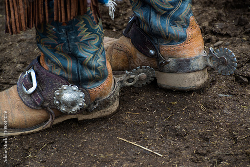 Western cowboy boots and silver spurs