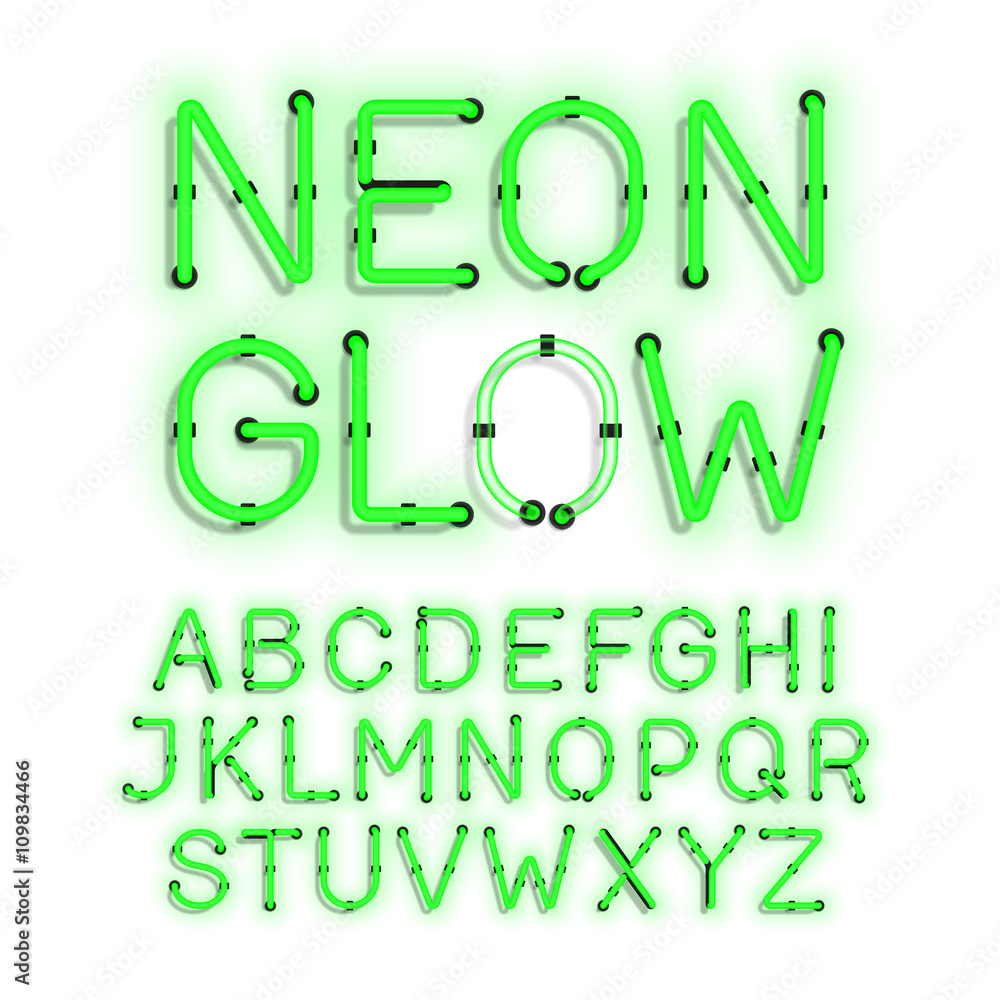 Neon Glow alphabet on white background Neon Glow alphabet on white background