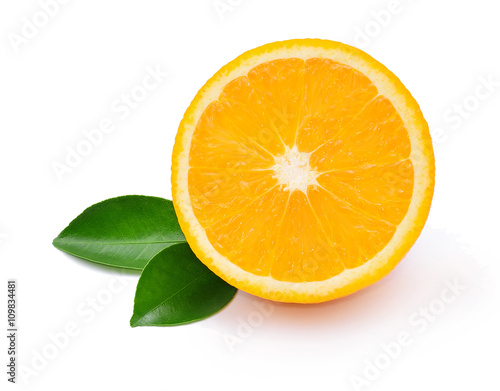 oranges with leaves on white background with clipping path