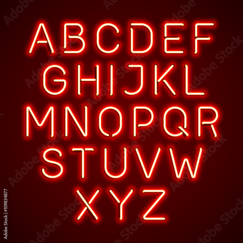 Red neon light glowing alphabet