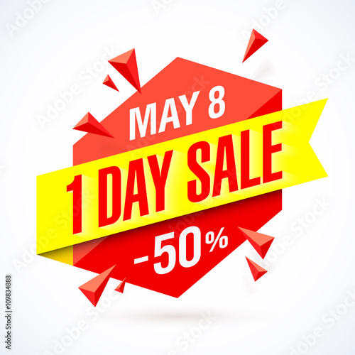 One Day Sale poster, banner. Big super sale, up to 50% off