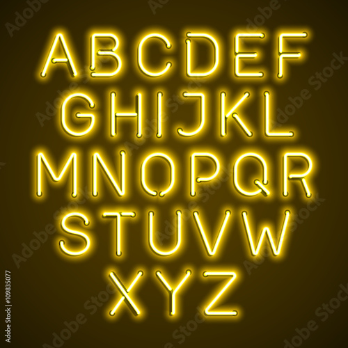 Yellow neon light glowing a...