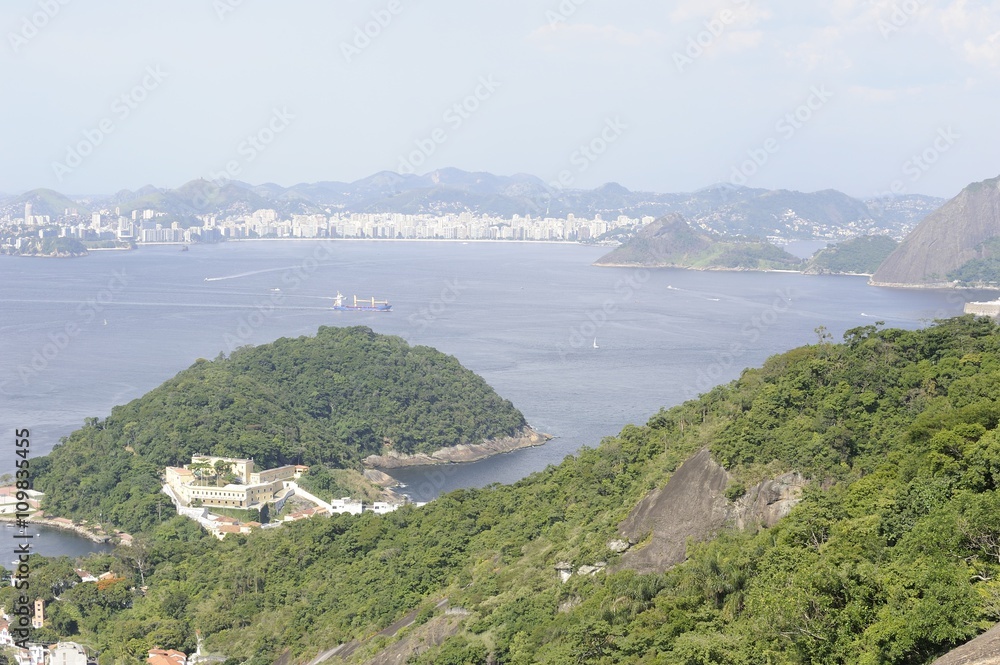 View from Sugarloaf, Pao de Azucar, at the Guanabara Bay.
