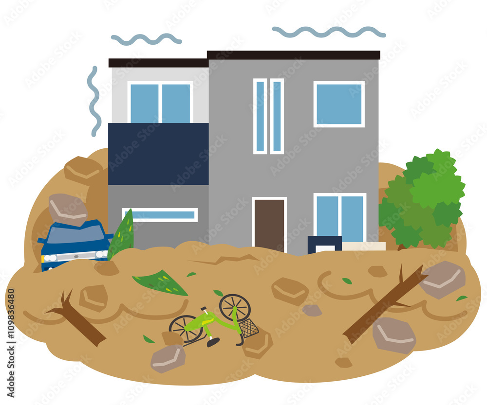 土砂崩れ 土砂災害 家 住宅 Stock イラスト Adobe Stock