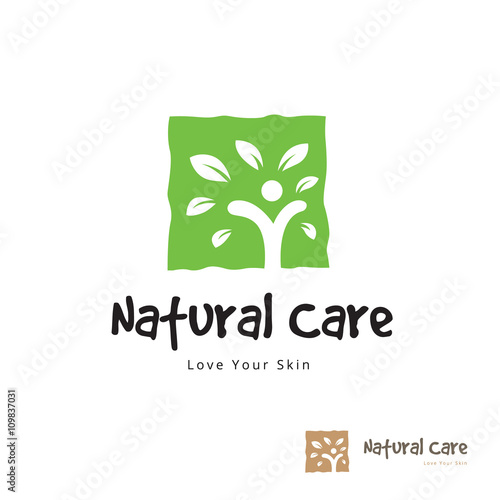 Green logo. eco care logo. natural logo. tree and people care logo template.