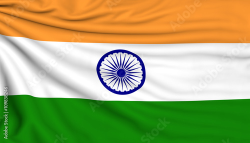 Flag of India, 3d illustration with fabric texture