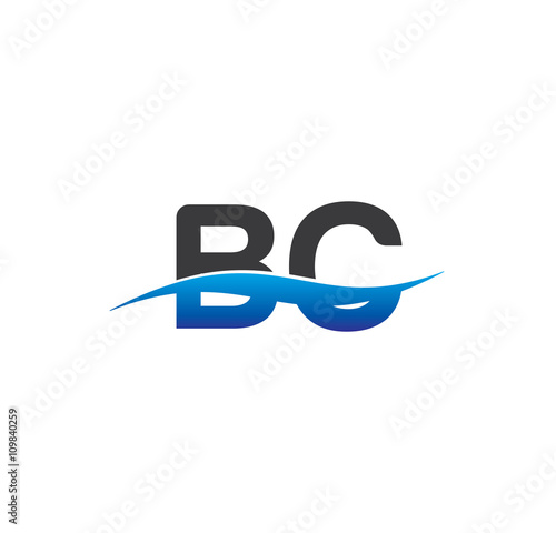 bc initial logo with swoosh blue and grey
