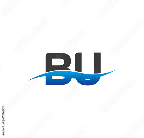 bu initial logo with swoosh blue and grey