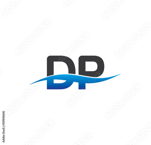 dp initial logo with swoosh blue and grey