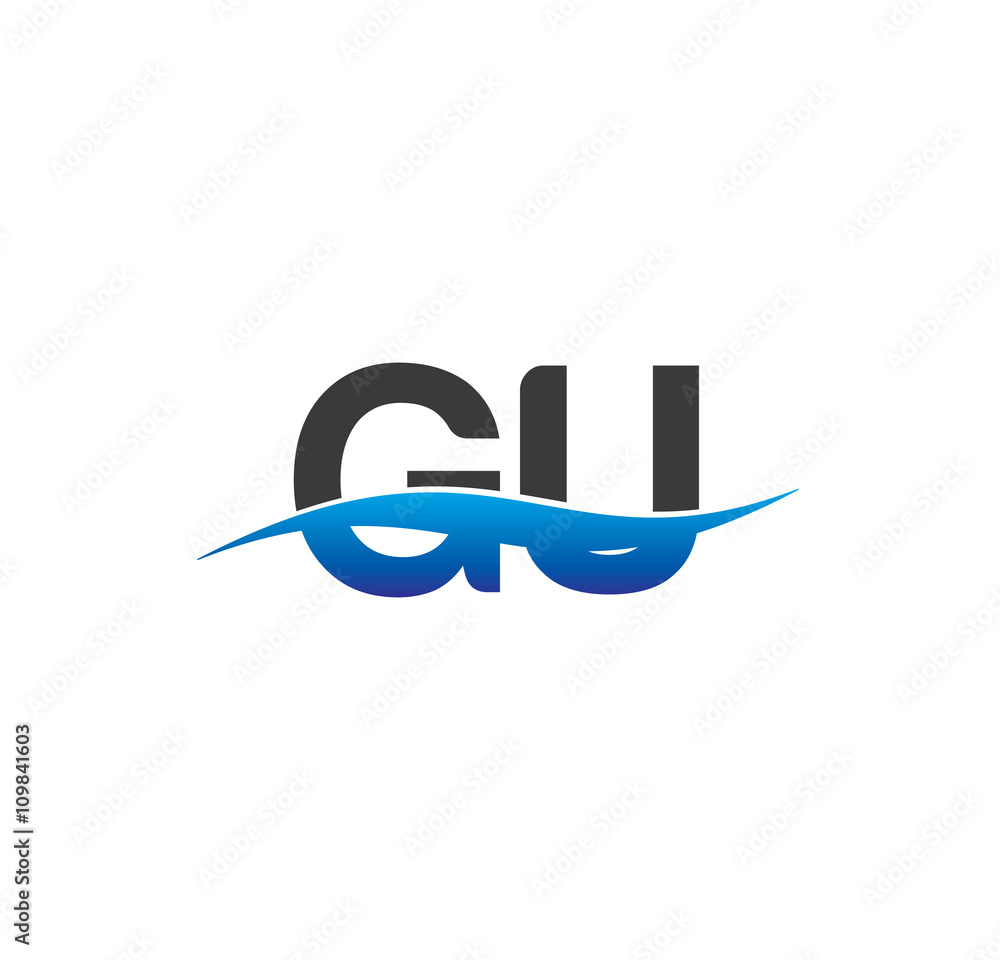 gu initial logo with swoosh blue and grey