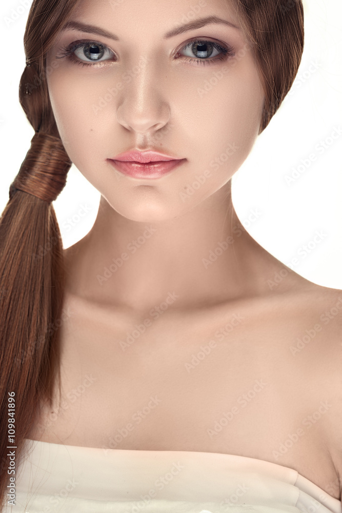 Woman with natural make up on white background Woman with natural make up on white background