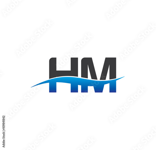 hm initial logo with swoosh blue and grey