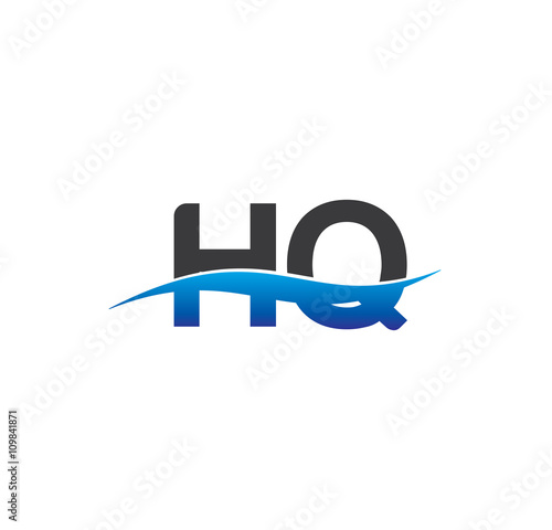 hq initial logo with swoosh blue and grey