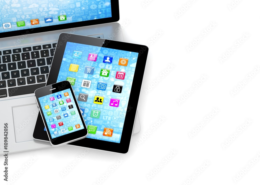 Laptop, phone and tablet pc. 3d rendering. Laptop, phone and tablet pc. 3d rendering.