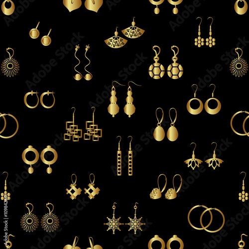 various gold ladies earrings types seamless pattern eps10