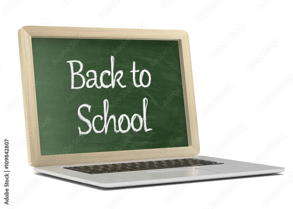 Laptop with chalkboard, back to school, online education concept. 3d rendering. Laptop with chalkboard, back to school, online education concept. 3d rendering.