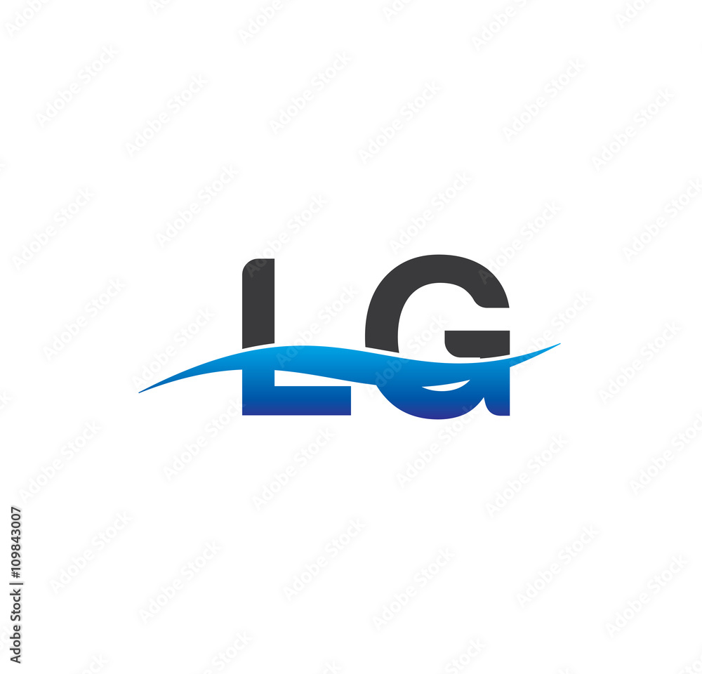 lg initial logo with swoosh blue and grey