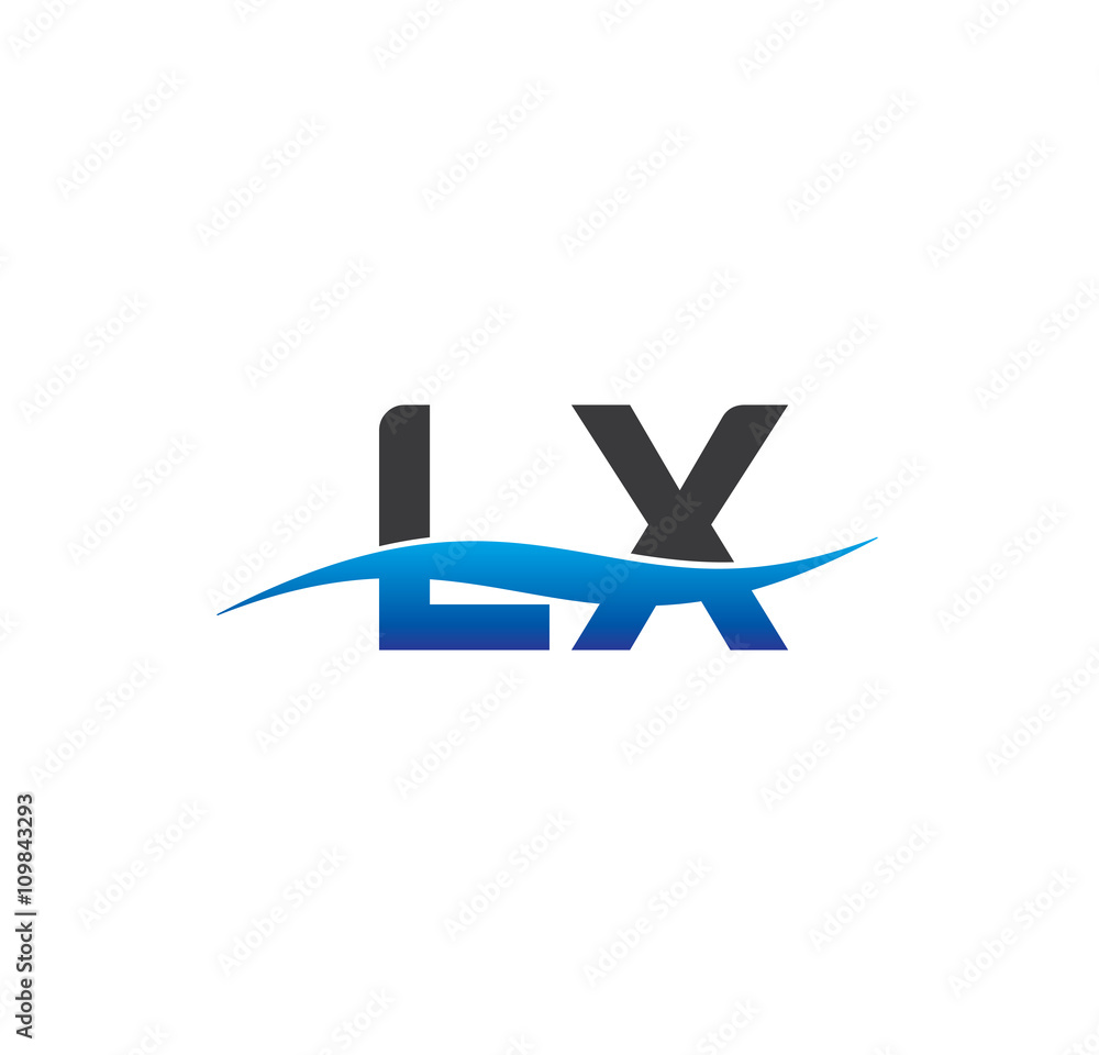 lx initial logo with swoosh blue and grey