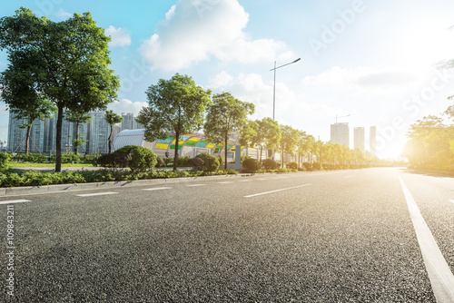 Wallpaper Mural empty asphalt road in modern city at sunrise Torontodigital.ca