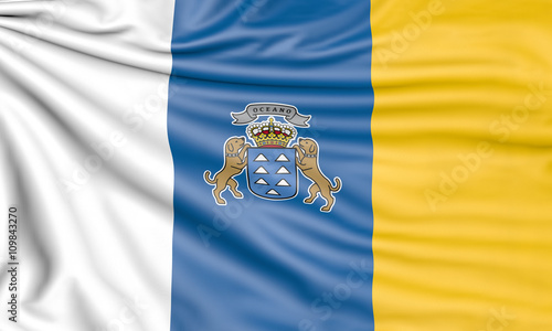 Flag of the Canary Islands, 3d illustration with fabric texture