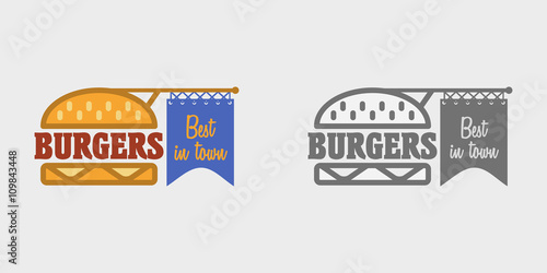 Hamburger icon. Fast food sign. Burger symbol, badge or logo template.