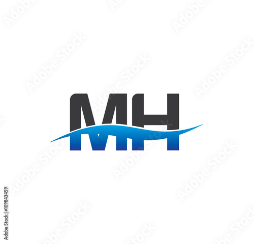 mh initial logo with swoosh blue and grey
