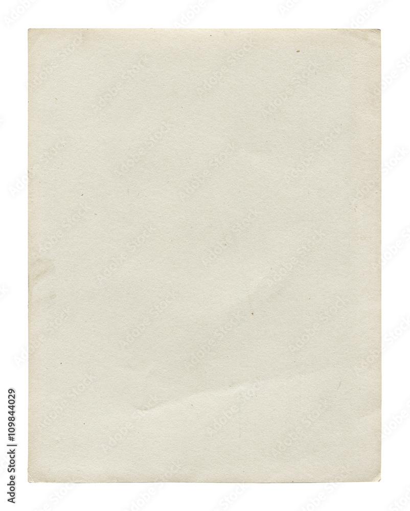Vintage light paper blank isolated on white background. Paper texture for design. 