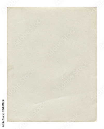 Vintage light paper blank isolated on white background. Paper texture for design. 