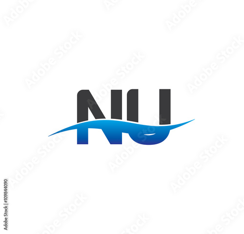 nu initial logo with swoosh blue and grey